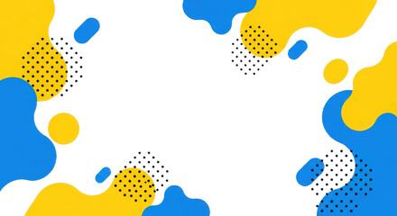 Trendy frame with blue and yellow shapes isolated on transparent background