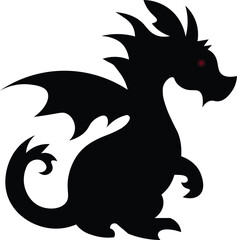Black Dragon Silhouette Vector Illustration : Stylized Dragon Silhouette with Red Eye a Mythical Creature Illustration Depicting Fantasy Art in a Cartoon Like Design