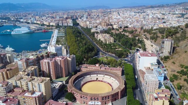 Aerial View of Bullfighting Ring Plaza de Toros in M&aacute;laga Spain