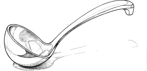 Detailed ladle sketch, kitchen utensil, culinary