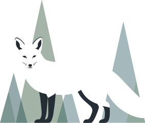 Minimalist fox illustration with geometric trees, forest concept