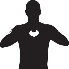 Black silhouette of a person forming a heart shape with hands on chest vector