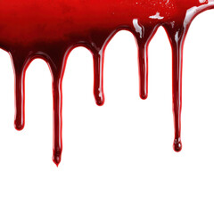 Bright red liquid dripping down a white surface creating a striking contrast