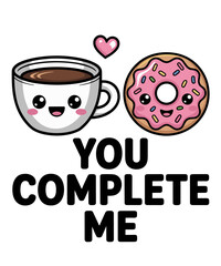 I Heart Cute Cartoon Coffee and Donuts