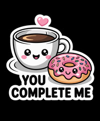 Funny Coffee Lover I Heart Cute Cartoon Coffee and Donuts