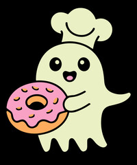 Kawaii Ghost Chef Donut Lover Halloween