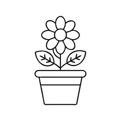 Vector art of simple line art illustration of a single daisy flower in a pot, , representing growth and nature