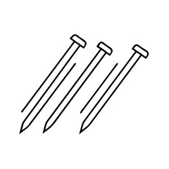 Vector art of three metal nails with pointed ends and flat heads, , representing construction and diy tools