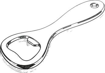 Metallic bottle opener, sketch style, opening bottles