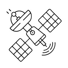 Vector art of satellite icon, a line drawing of a spacecraft with solar panels and antenna