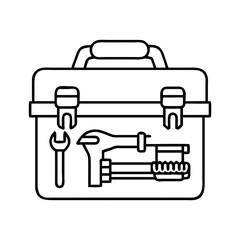 Vector art of open toolbox filled with various plumbing tools like wrenches and pipe wrenches