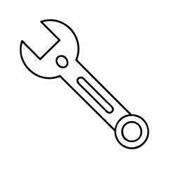 Vector art of a simple black and white line art illustration of a wrench, isolated on a, representing tools, repair, and mechanics
