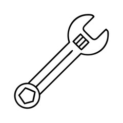 Vector art of a simple line drawing of an openend wrench, isolated on a this tool is commonly used for tightening or loosening nuts and bolts, representing repair, construction, and mechanical work