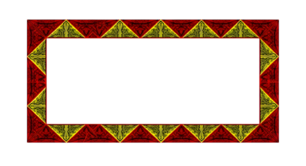 Ornate rectangular frame with a red and gold geometric pattern, isolated on transparent background
