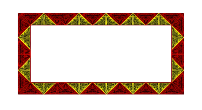 Ornate rectangular frame with a red and gold geometric pattern, isolated on transparent background