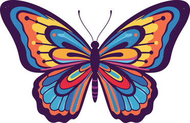 Vibrant butterfly wings detailed pattern nature insect flying colorful fauna art design flat design vector illustration white background