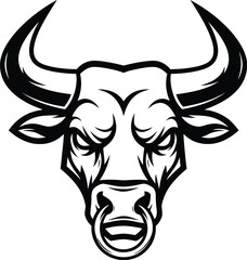 Ngry bull head with ring, aggressive animal, strong mascot