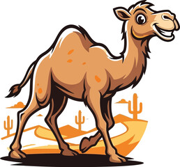 Cartoon camel walking, desert animal, travel