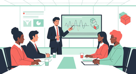 Professional business presentation in the conference room illustrating company growth and success