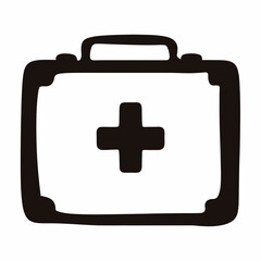 Obraz premium Simple black first aid kit illustration with white background and handle