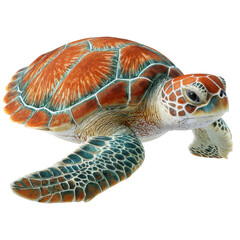 Colorful sea turtle swimming gracefully in clear blue ocean water showcasing its vibrant shell
