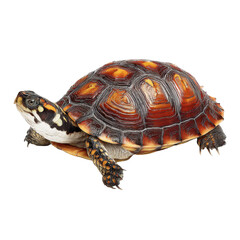 Obraz premium Colorful tortoise moves across the ground in a sunny outdoor setting during the day