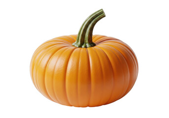 A vibrant orange pumpkin with a sturdy green stem, isolated on transparent background, perfect for autumn harvest or halloween decorations