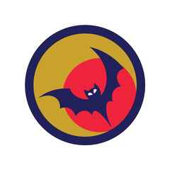 Crescent Moon with Bat Vector Icon on White Background