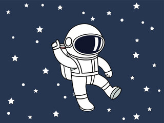 Cute astronaut dancing in space with stars background