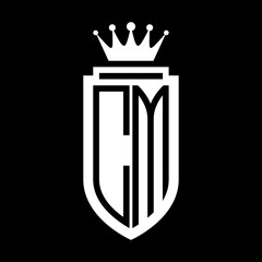 CM Vector logo initials shield with royal crown minimalist, elegant style