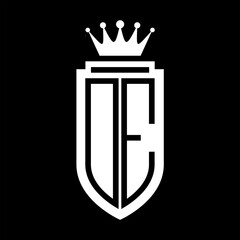 DE Vector logo initials shield with royal crown minimalist, elegant style