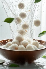 khanom bua loy flying with coconut milk and taro balls, isolated on white background