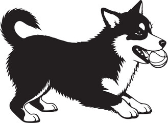 black vector of dog playing with ball in silhouette