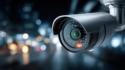 Security Camera Surveillance System with Night Vision and City Bokeh