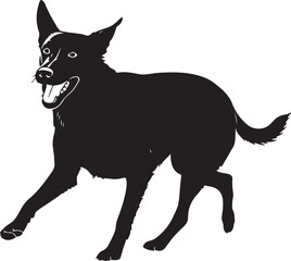 black vector of dog playing with ball in silhouette