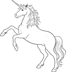 black vector of unicorn rearing up in silhouette 