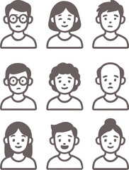 Vector illustration of vector art of collection of people icons in black and white