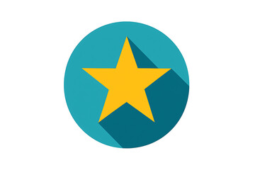 Flat design yellow star icon in turquoise circle representing quality and excellence rating