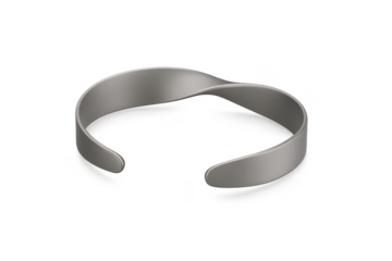 Silver metal bracelet isolated on transparent background, modern design, cuff