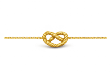 Golden chain with pretzel shape isolated on transparent background, shiny