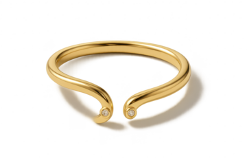 Elegant golden torque bracelet with diamonds isolated on transparent background