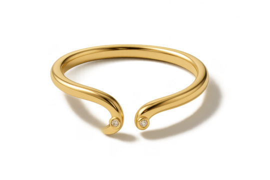 Elegant golden torque bracelet with diamonds isolated on transparent background