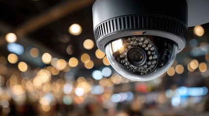 Security Camera with Infrared Lights and Bokeh Background for Surveillance