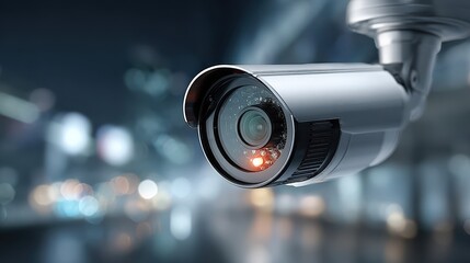 Security Camera Surveillance System with City Lights Background