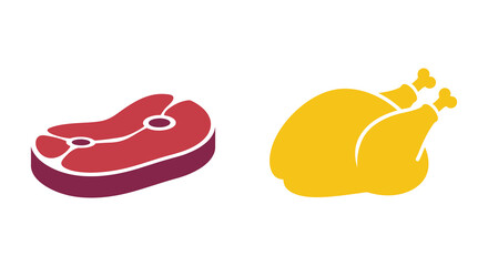 Simple illustration of red steak and golden roasted chicken graphic design