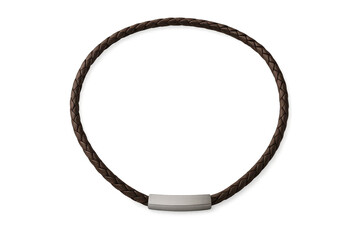 Brown braided leather bracelet isolated on transparent background, elegant design