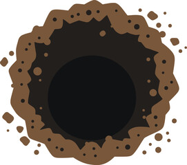 Crater hole opening abstract round shape earth surface abstract art graphic design element flat design vector illustration white background