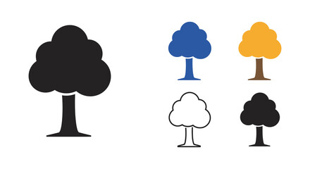Colorful tree icons with varying shapes and styles are displayed