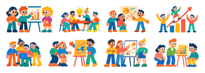 PNG Colorful teamwork business illustrations, element set on transparent background