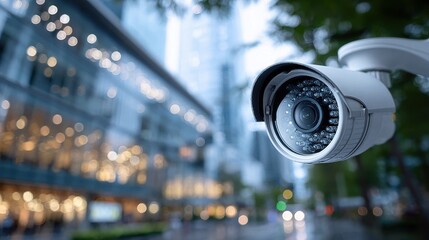 Security Camera Overlooking City Street with Modern Building Backdrop